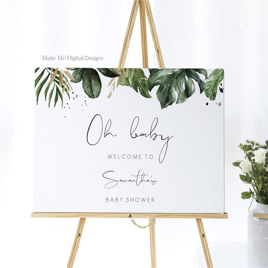 Tropical & Gold Baby Shower Welcome Sign
