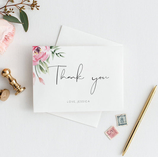 Serena Pink Peony Thank You Card