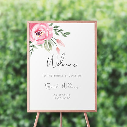 Serena Pink Peony Bridal Shower Welcome Sign