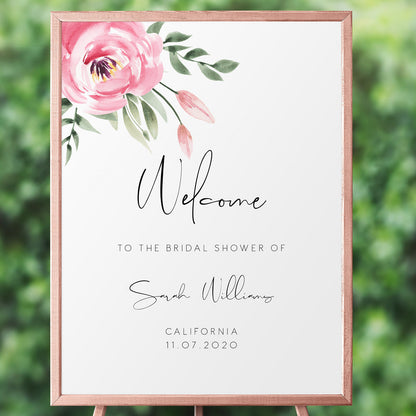 Serena Pink Peony Bridal Shower Welcome Sign