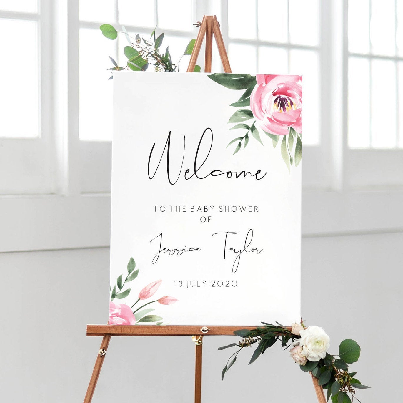 Serena Pink Peony Baby Shower Welcome Sign
