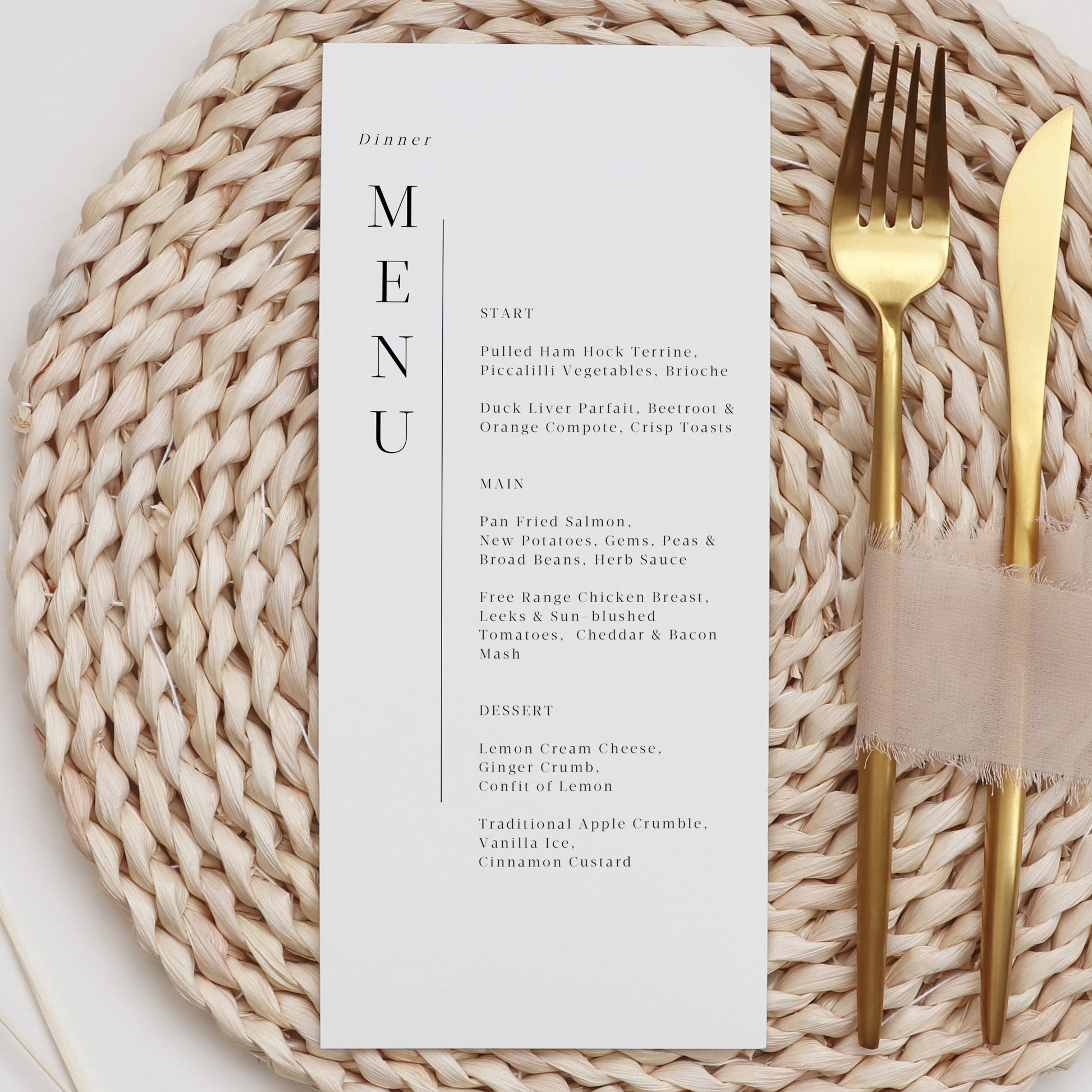 Long Minimalist Wedding Menu - Make Me Digital: printable event invitations, party games & decor