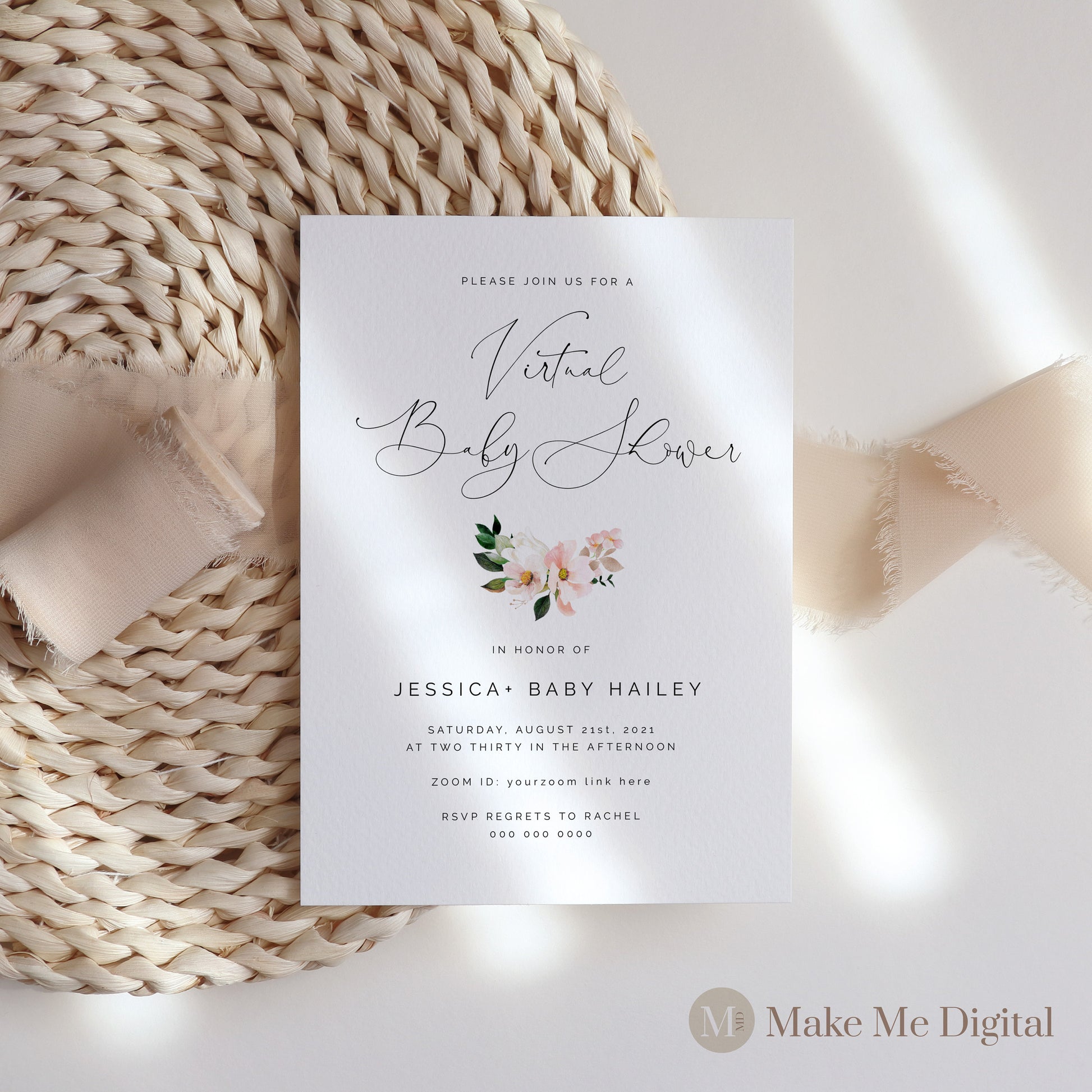 Pink Hydrangea Virtual Baby Shower Invitation1