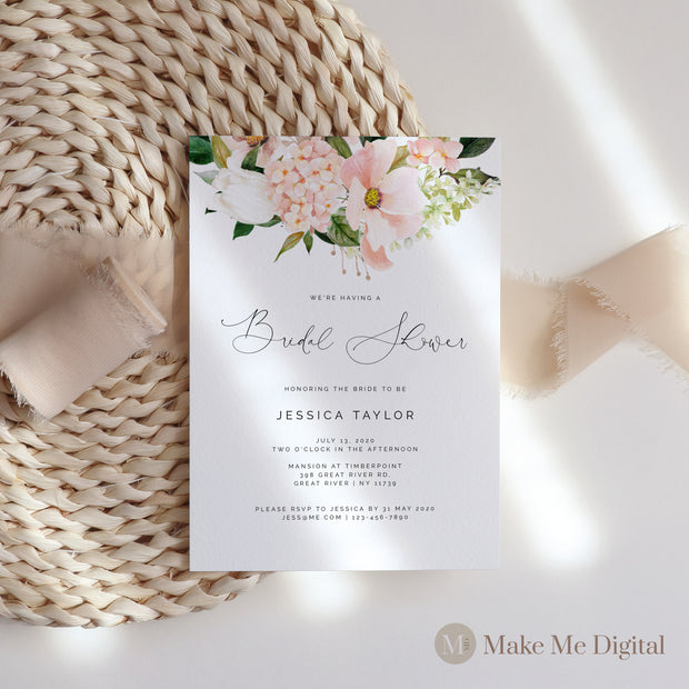 Pink hydrangea Bridal Shower Invitation