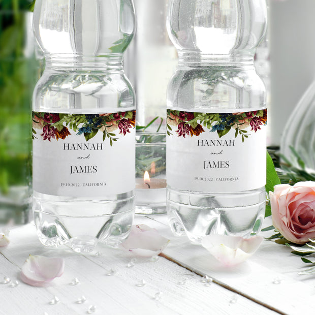 Burgundy Floral Water Bottle Label