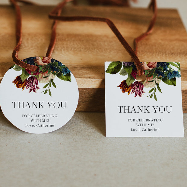 Burgundy Floral Birthday Thank You Tag - Make Me Digital: printable event invitations, party games & decor