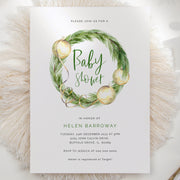 Green & Gold Christmas Baby Shower Invitation - Make Me Digital: printable event invitations, party games & decor