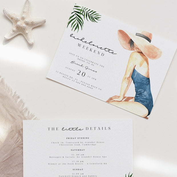 BEACH | Tropical Bachelorette Invitation - Make Me Digital: printable event invitations, party games & decor