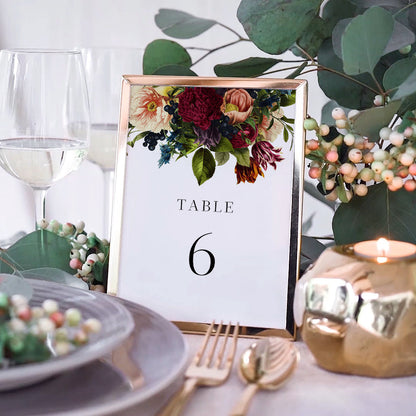 Burgundy Floral Table Numbers