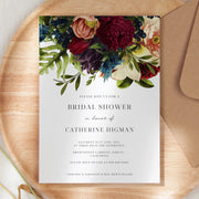 Burgundy Floral Bridal Shower Invitation - Make Me Digital: printable event invitations, party games & decor