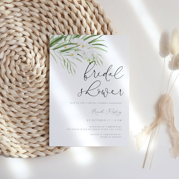 White Orchid Bridal Shower Invitation - MakeMeDigital