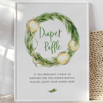 Green & Gold Christmas Diaper Raffle Sign - Make Me Digital: printable event invitations, party games & decor