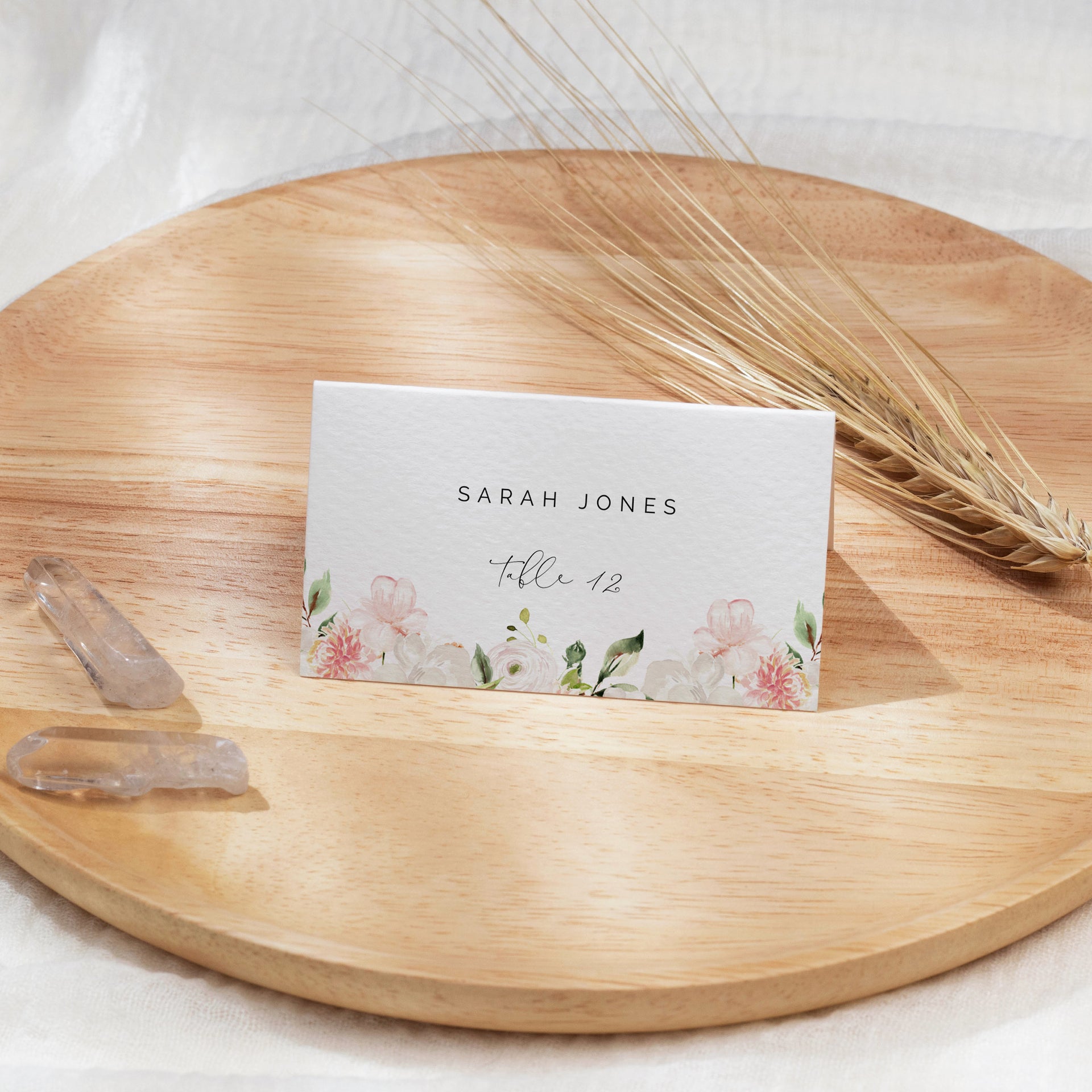 Blush Pink & White Floral Wedding Place Cards – Make Me Digital: printable event invitations, party games & decor for Free Printable Floral Place Cards