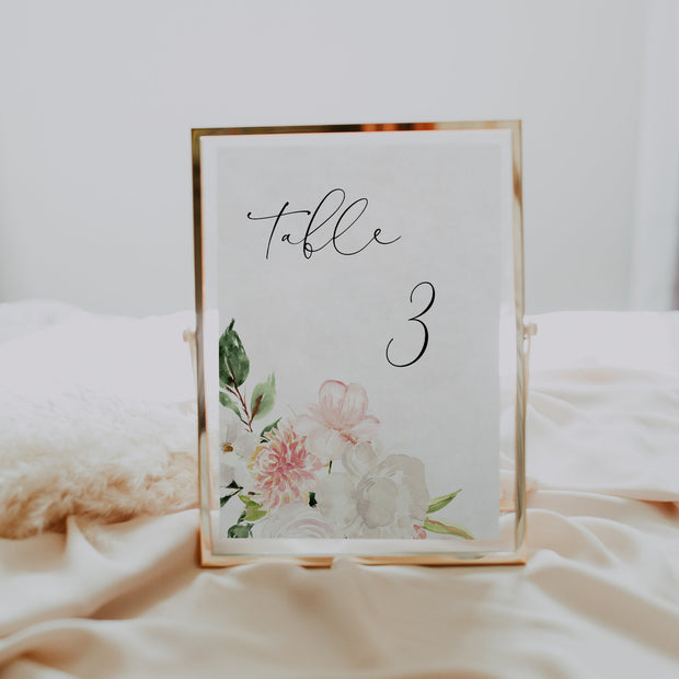 Blush Pink & White Floral Wedding Table Numbers