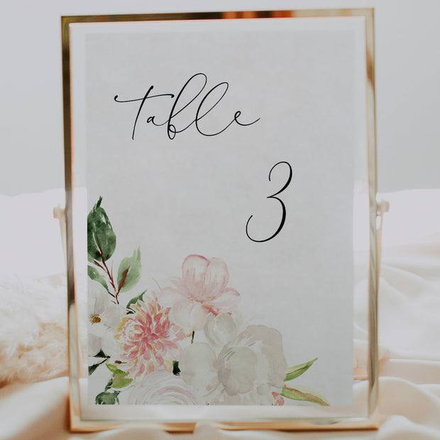 Blush Pink & White Floral Wedding Table Numbers