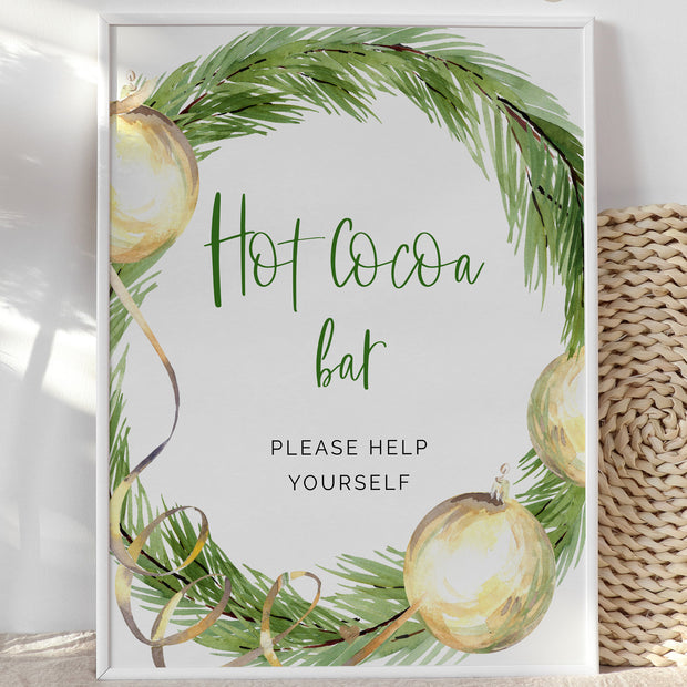 Green & Gold Christmas Hot Cocoa Bar Sign - Make Me Digital: printable event invitations, party games & decor