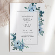 Blue Floral Wedding Invitation Set of 2 - Make Me Digital: printable event invitations, party games & decor