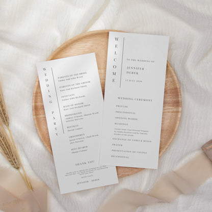 Minimalist Wedding Program - Make Me Digital: printable event invitations, party games & decor