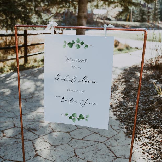 Minimalist Green Eucalyptus Bridal Shower Welcome Sign