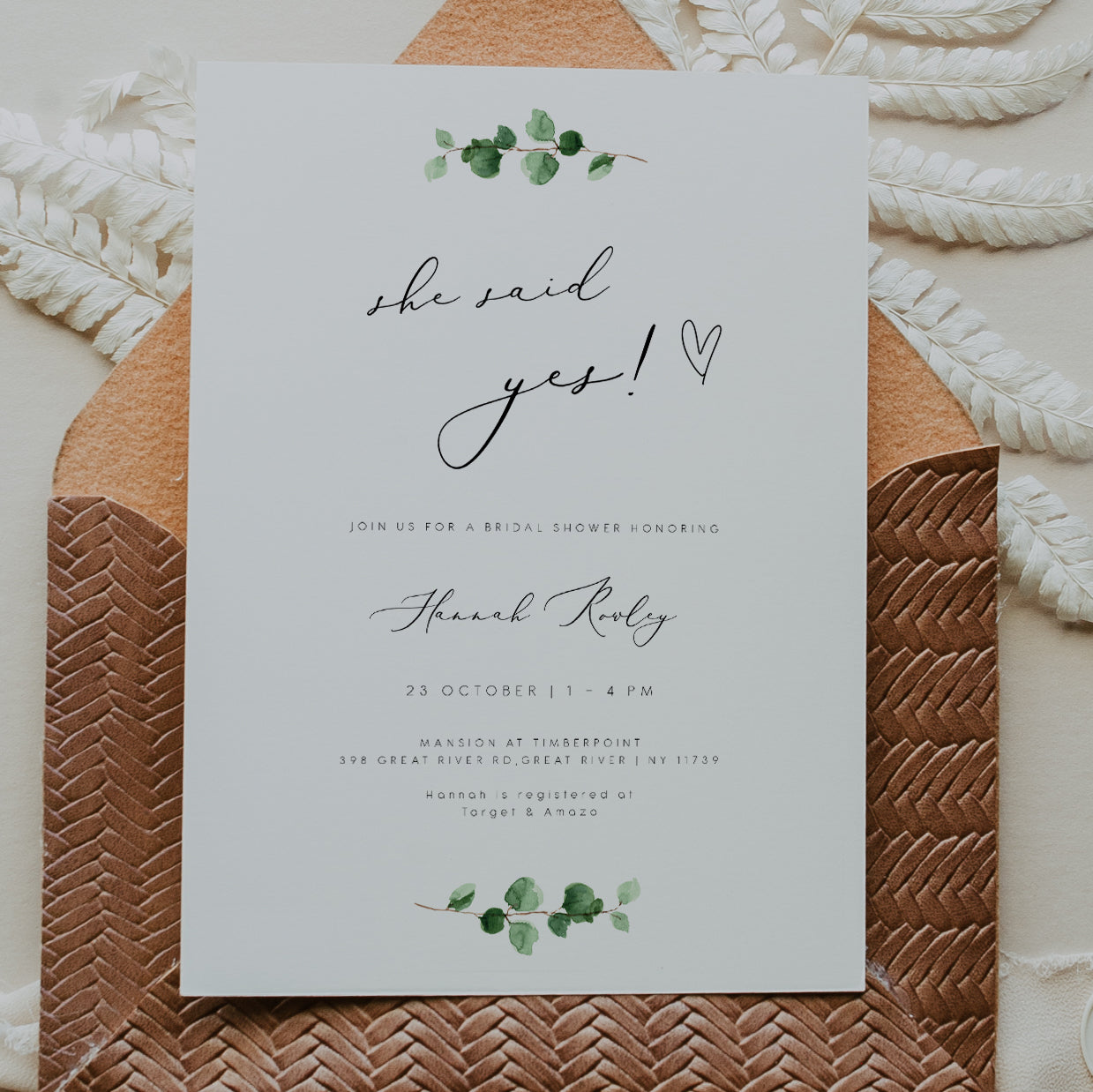 Minimalist Green Eucalyptus Bridal Shower Invitation