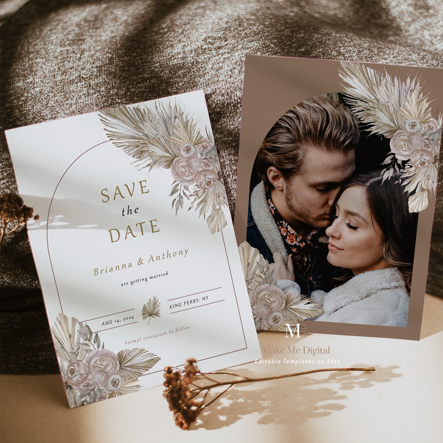 Dried Floral Desert Save the Date - Make Me Digital: printable event invitations, party games & decor