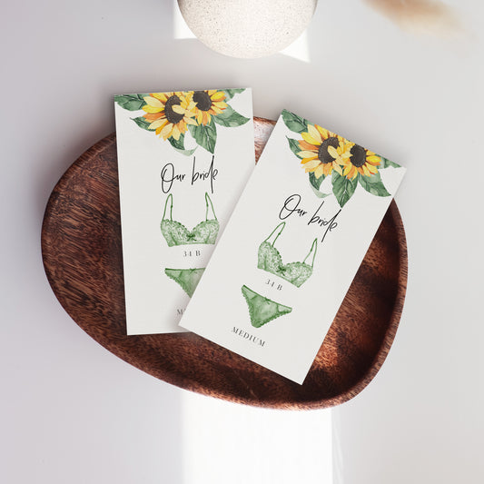 Sunflower Lingerie Size Card for Bridal Shower