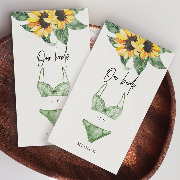 Sunflower Lingerie Size Card for Bridal Shower
