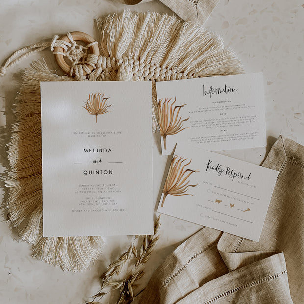Rustic Palm Leaf Wedding Invitation Suite