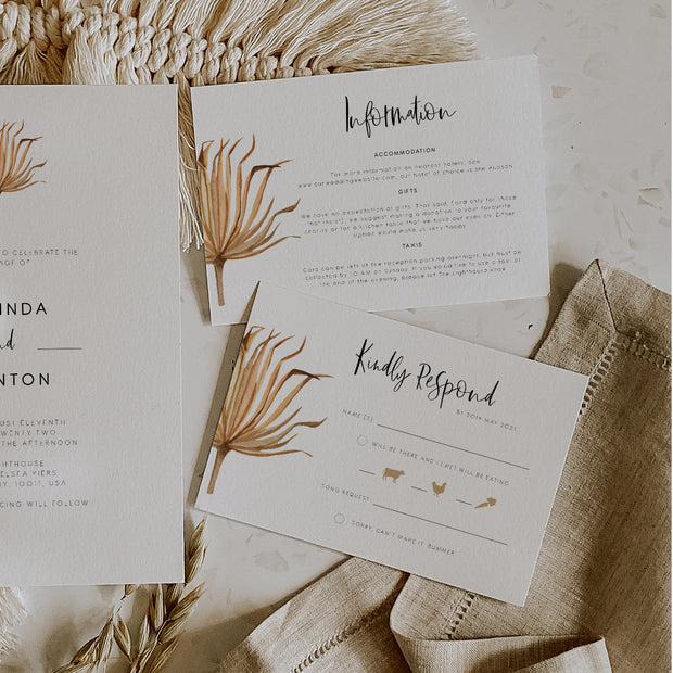Rustic Palm Leaf Wedding Invitation Suite