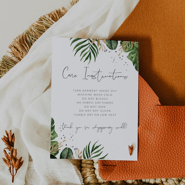 Tropical & Gold Garment Care Card Template