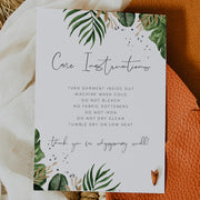 Tropical & Gold Garment Care Card Template