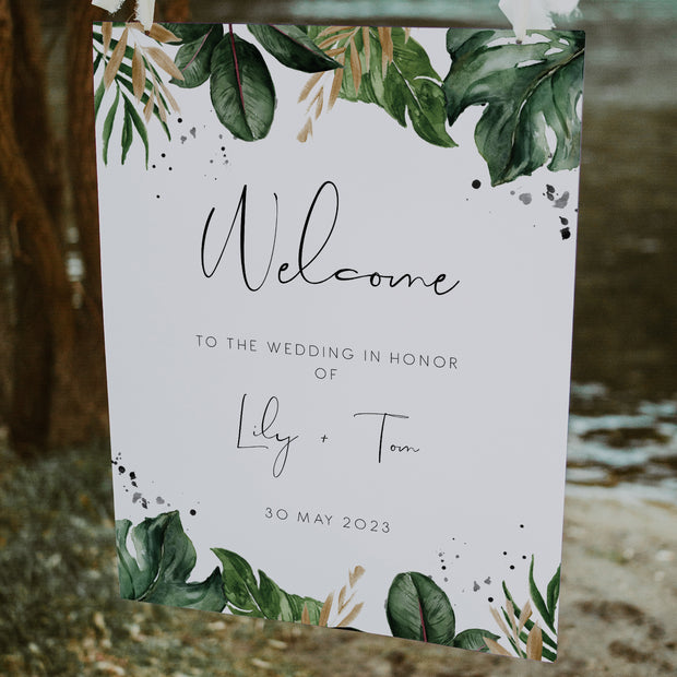Tropical & Gold Wedding Welcome Sign