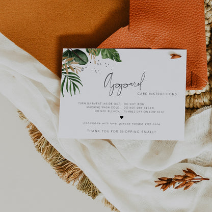 Tropical & Gold Handmade Apparel Care Card