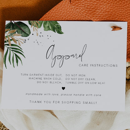 Tropical & Gold Handmade Apparel Care Card