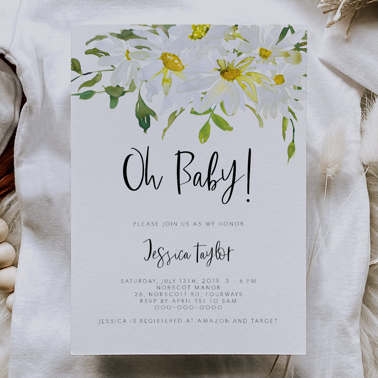 Delicate Daisy Baby Shower Invitation Set of 3