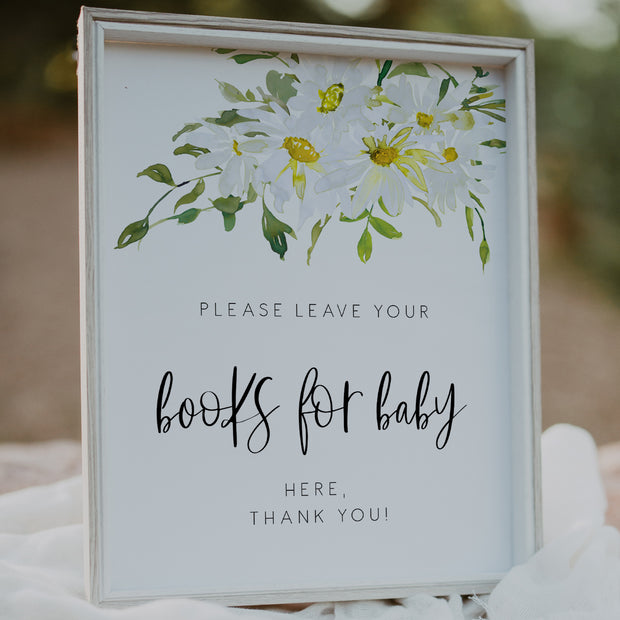 Delicate Daisy Books for Baby Shower Sign